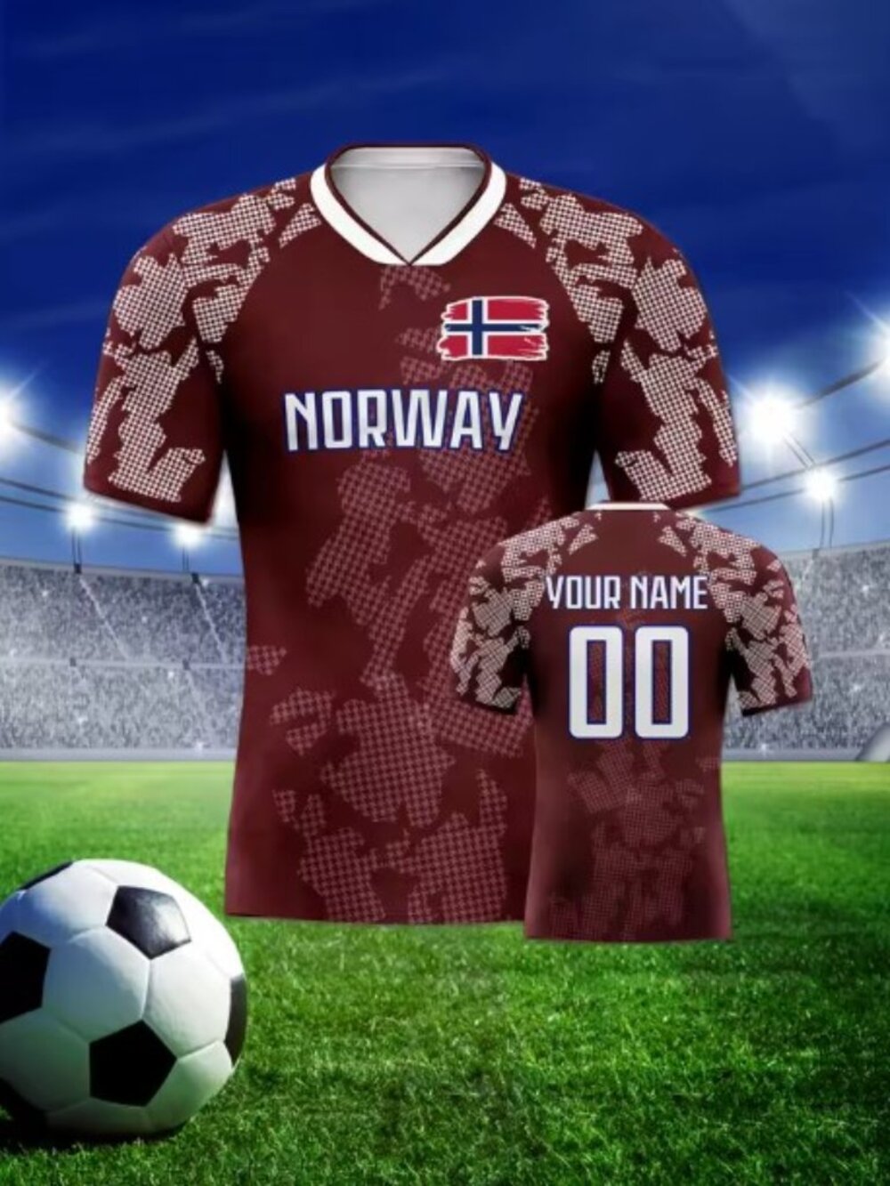 Norway Soccer Jersey - Maroon Camo National Team Style Shir